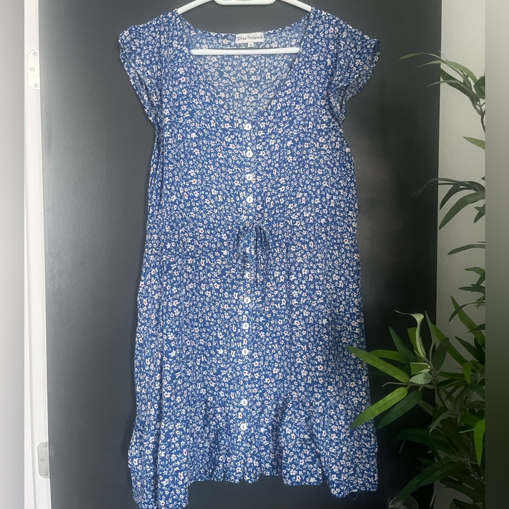 Blue Floral Button-Down Dress
